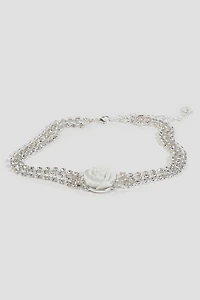 Ardene Three-Row Choker with Flower in Silver