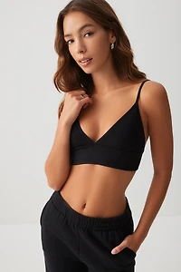 Ardene Seamless Rib Triangle Bralette in Black Licorice | Size | Nylon/Elastane/Viscose | Eco-Conscious