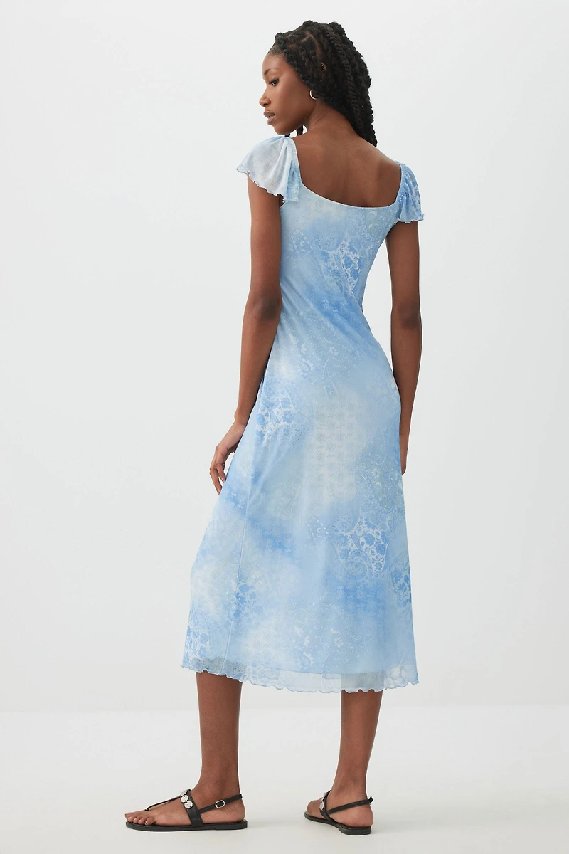 Robe midi à fente en maille filet