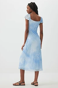 Robe midi à fente en maille filet