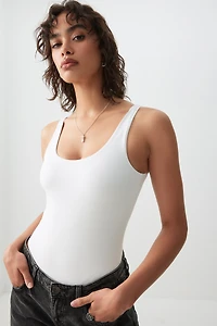 Ardene Contour Scoop Neck Bodysuit in White | Size | Elastane/Polyamide