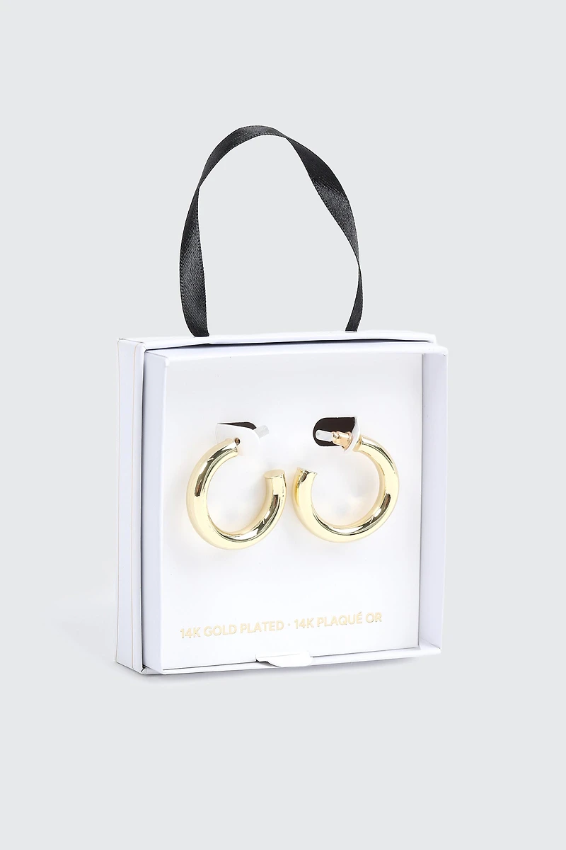 Ardene 14K Gold Plated Chunky Tube Hoop Earrings | Stainless Steel