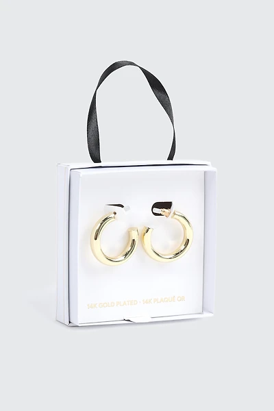 Ardene 14K Gold Plated Chunky Tube Hoop Earrings | Stainless Steel