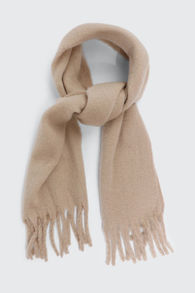Ardene Rectangular Scarf with Fringes in Beige | Polyester