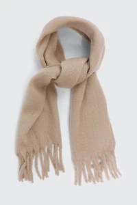 Ardene Rectangular Scarf with Fringes in Beige | Polyester