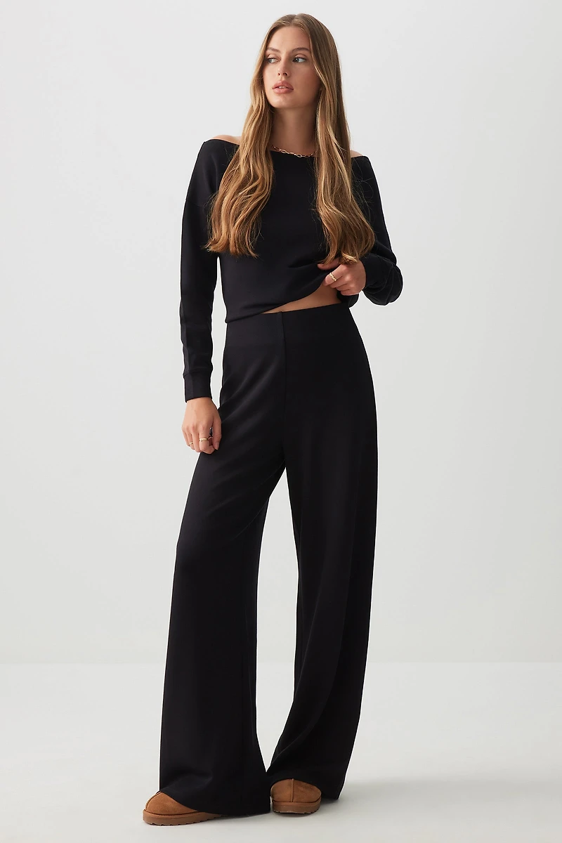 Ardene Wide Leg Scuba Pants in Black | Size Small | Polyester/Elastane