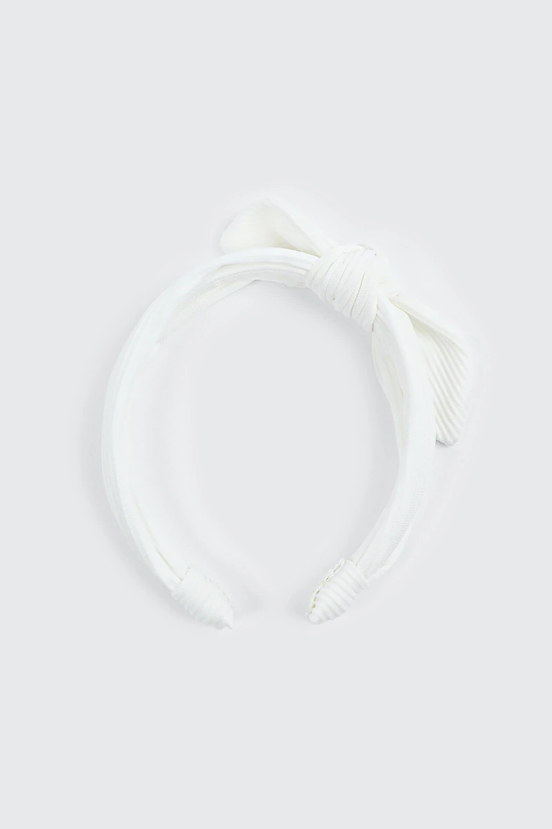 Ardene Rib Bow Headband in White | Polyester