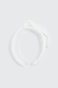 Ardene Rib Bow Headband in White | Polyester