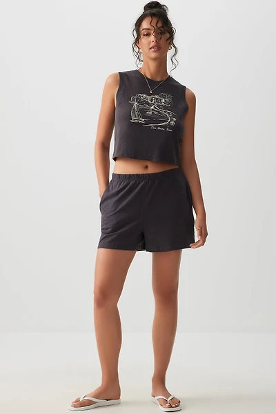Ardene Slub Jersey Shorts in Dark Grey | Size Small | Polyester/Elastane