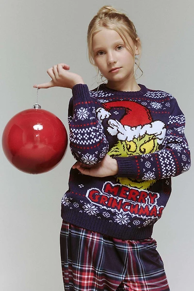 Ardene Kids The Grinch Ugly Christmas Sweater in Dark Blue | Size | 100% Acrylic