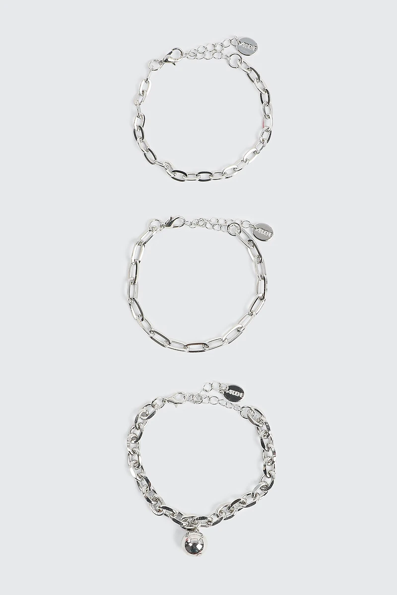 Ardene 3-Pack Chunky Chain Bracelets with Sphere Charm in Silver
