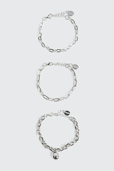 Ardene 3-Pack Chunky Chain Bracelets with Sphere Charm in Silver