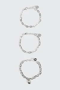 Ardene 3-Pack Chunky Chain Bracelets with Sphere Charm in Silver