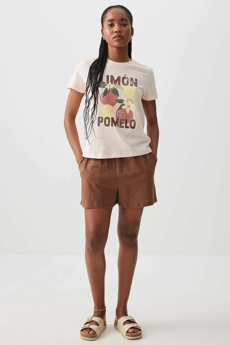 Ardene Slub Jersey Shorts in Brown | Size | Polyester/Elastane