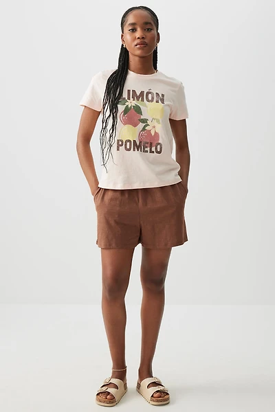 Ardene Slub Jersey Shorts in Brown | Size | Polyester/Elastane