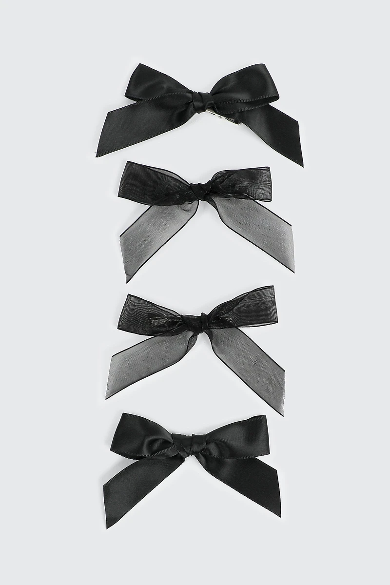 Ardene 4-Pack Satin Bow Hair Clips in Black
