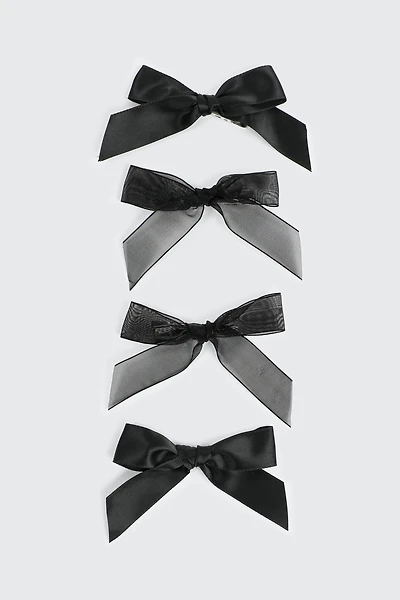 Ardene 4-Pack Satin Bow Hair Clips in Black