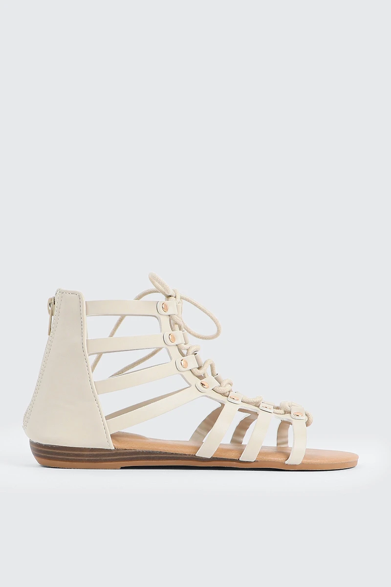 Ardene Lace Up Gladiator Sandals in Beige | Size | Faux Leather | Eco-Conscious