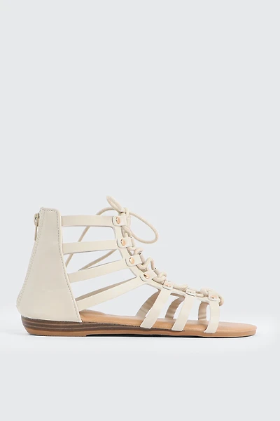 Ardene Lace Up Gladiator Sandals in Beige | Size | Faux Leather | Eco-Conscious