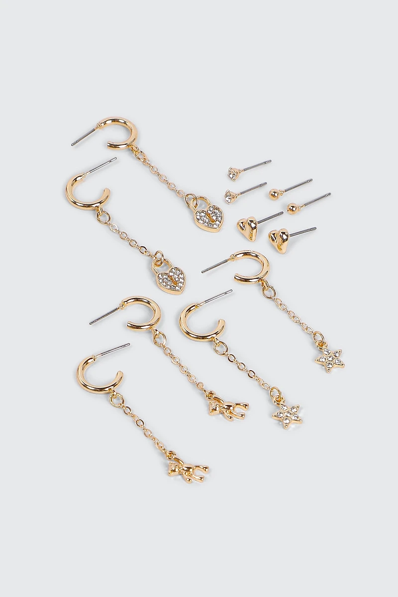 Ardene 6-Pack Charm Earrings in Gold | Stainless Steel