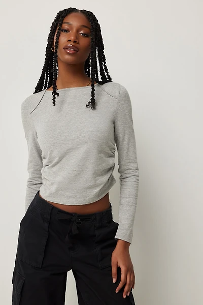 Ardene Shirred Side Long Sleeve T-Shirt in | Size | Spandex/Cotton