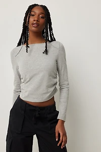 Ardene Shirred Side Long Sleeve T-Shirt in | Size | Spandex/Cotton