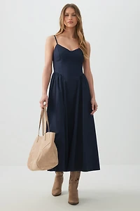 Robe maxi à col V en popeline