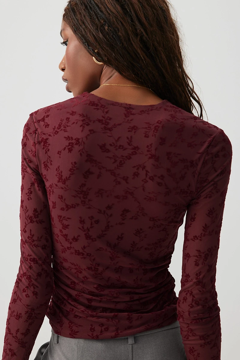 Haut en maille à fleurs floquées