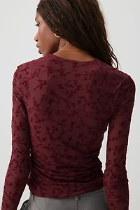 Haut en maille à fleurs floquées