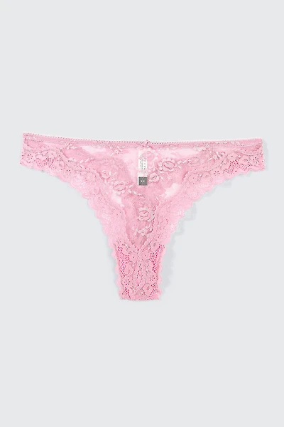 Ardene Luxe Lace Thong Panty in Light Pink | Size | Nylon/Spandex