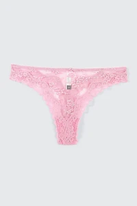 Ardene Luxe Lace Thong Panty in Light Pink | Size | Nylon/Spandex