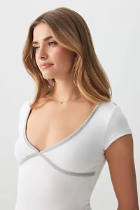 T-shirt à col V plongeant et mancherons