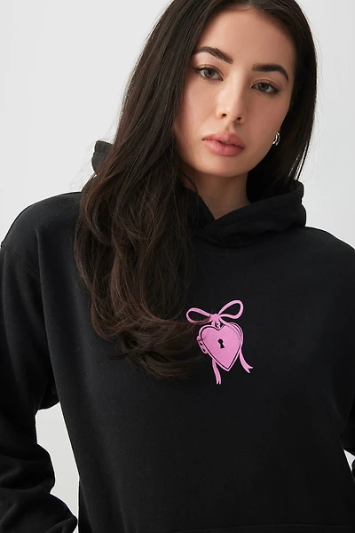 Ardene Oversized Graphic Hoodie in Black | Size | Polyester/Cotton | Fleece-Lined