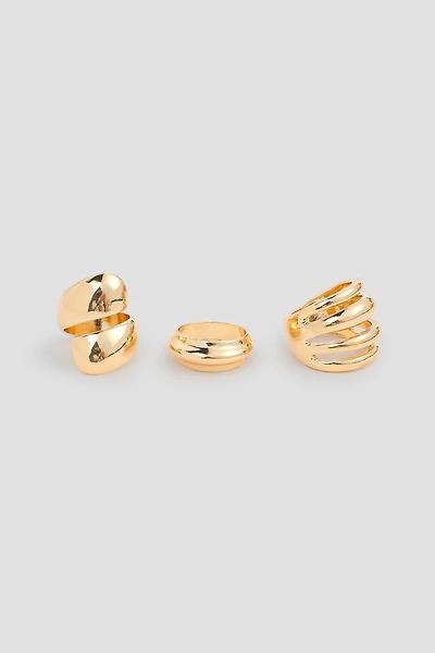 Ardene 3-Pack Thick Rings in Gold | Size
