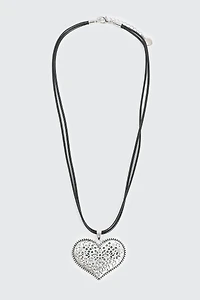 Ardene Cord Necklace with Heart Pendant in Silver