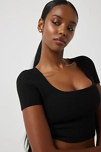 T-shirt ultracourt à col carré en tricot sculptant