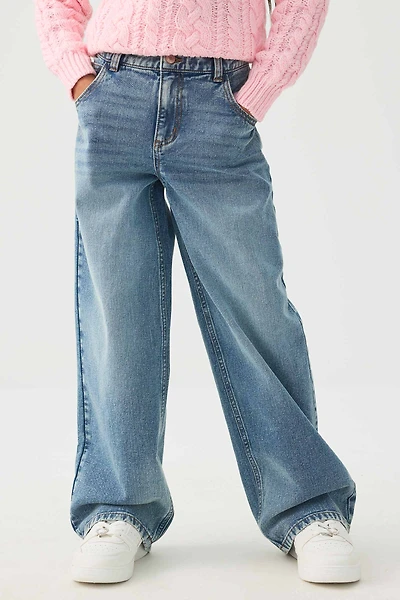 Ardene Kids Wide Leg Jeans in Medium Blue | Size | Cotton