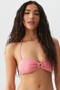 Ardene Bandeau Bikini Top with Ring detail in Medium Pink | Size Medium | Polyester/Nylon/Spandex | Microfiber