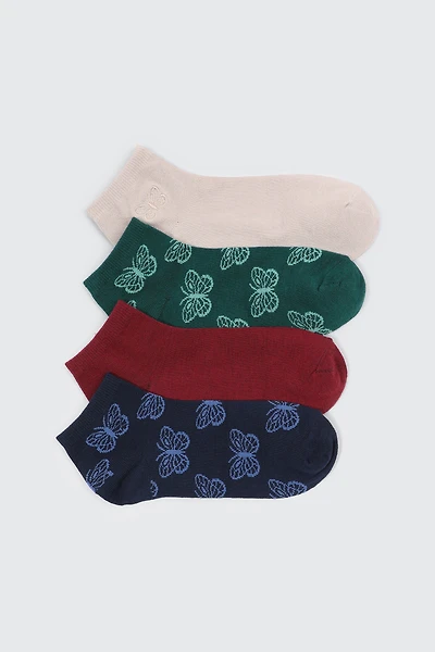 Ardene 4-Pack Butterfly Print Ankle Socks | Polyester/Spandex