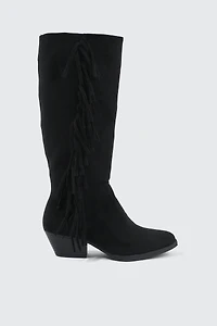 Ardene Knee High Cowboy Boots in Black | Size | Faux Suede