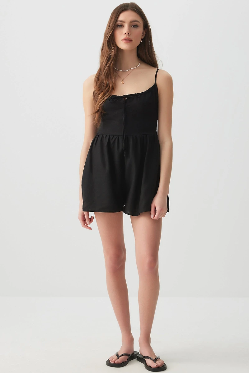 Combishort paysan en mélange de lin