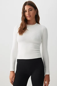 Ardene Rib Long Sleeve Fitted T-Shirt in | Size | Cotton/Elastane