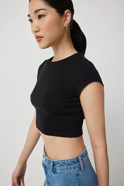 Ardene Ultra Crop Pointelle T-Shirt in | Size | 100% Cotton