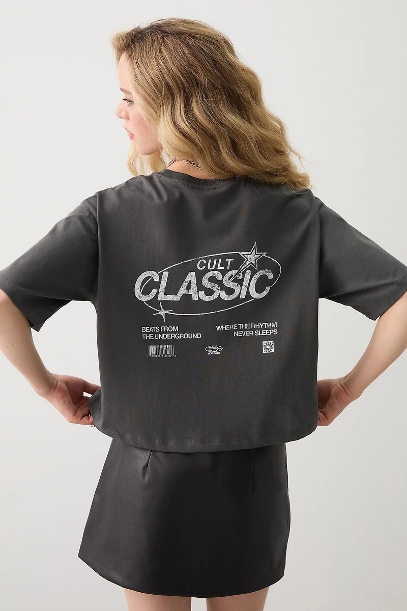 Ardene Boxy Graphic T-Shirt in Dark Grey | Size | 100% Cotton
