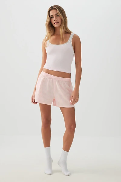 Ardene Poplin Boxer Shorts in Light Pink | Size | 100% Cotton