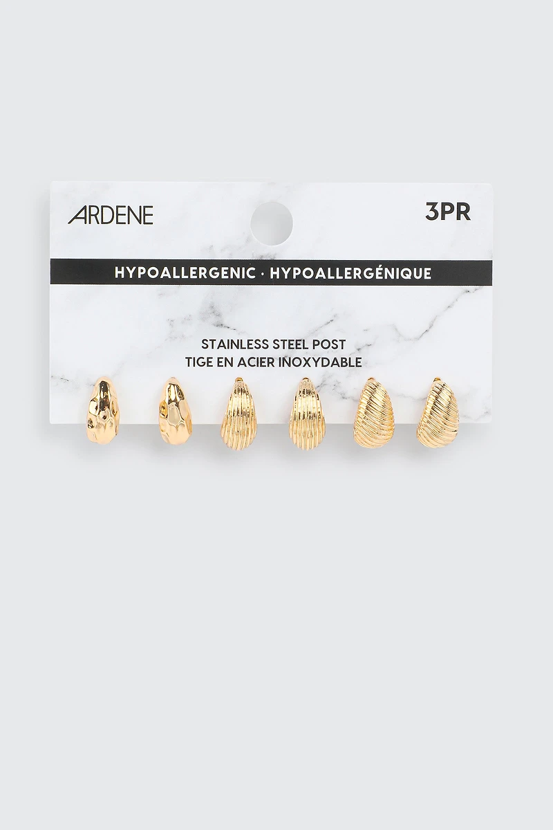 3 paires d'anneaux texturés