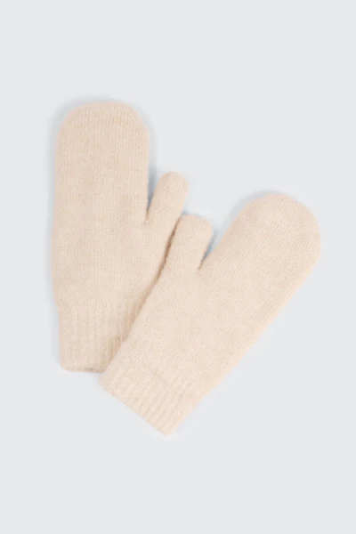 Ardene Fleece-Lined Mittens in Beige | Nylon/Elastane