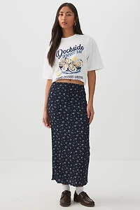 Jupe midi fleurie à bordure frisons