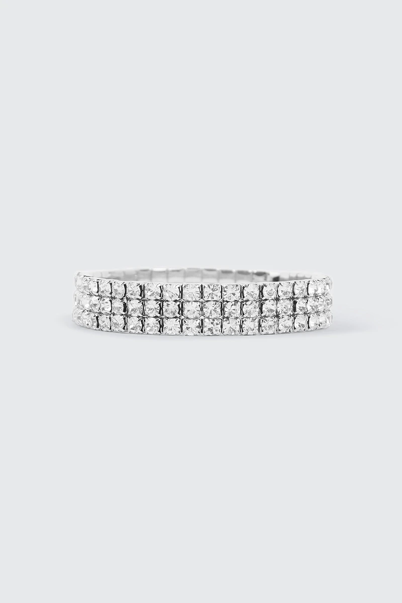 Ardene Rhinestone Stretch Bracelet in Silver
