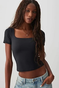 Ardene Contour Square Neck T-Shirt in | Size | Elastane/Polyamide